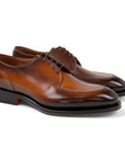 Santoni - Brown Hand-Aged Leather Derby Shoes SHOES Santoni