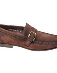 Santoni - Brown Slip On Single Buckle Suede Loafers SHOES Santoni