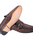 Santoni - Brown Slip On Single Buckle Suede Loafers SHOES Santoni