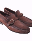 Santoni - Brown Slip On Single Buckle Suede Loafers SHOES Santoni