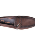 Santoni - Brown Slip On Single Buckle Suede Loafers SHOES Santoni