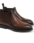 Santoni - Brown Textured Leather Chelsea Boots SHOES Santoni