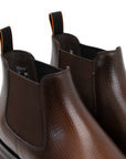 Santoni - Brown Textured Leather Chelsea Boots SHOES Santoni