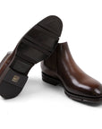 Santoni - Brown Textured Leather Chelsea Boots SHOES Santoni