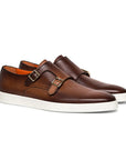 Santoni - Brown Tumbled Leather Double-Buckle Shoe SHOES Santoni