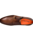 Santoni - Brown Tumbled Leather Double-Buckle Shoe SHOES Santoni