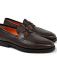 Santoni - Brown Tumbled Leather Penny Loafer SHOES Santoni
