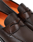Santoni - Brown Tumbled Leather Penny Loafer SHOES Santoni