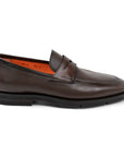 Santoni - Brown Tumbled Leather Penny Loafer SHOES Santoni