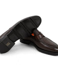Santoni - Brown Tumbled Leather Penny Loafer SHOES Santoni