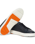 Santoni - Navy Blue Leather Low-Top Sneakers SHOES Santoni
