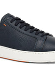 Santoni - Navy Blue Leather Low-Top Sneakers SHOES Santoni