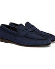Santoni - Navy Blue Nubuck Penny Loafer SHOES Santoni