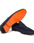 Santoni - Navy Blue Nubuck Penny Loafer SHOES Santoni