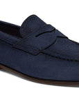 Santoni - Navy Blue Nubuck Penny Loafer SHOES Santoni