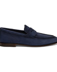 Santoni - Navy Blue Nubuck Penny Loafer SHOES Santoni