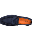 Santoni - Navy Blue Nubuck Penny Loafer SHOES Santoni