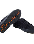 Santoni - Navy Fur-Lined Suede Double Buckle Sneaker SHOES Santoni