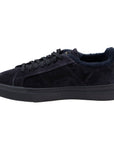 Santoni - Navy Fur-Lined Suede Double Buckle Sneaker SHOES Santoni