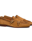 Santoni - Tan Suede Double Buckle Monk Strap Loafer SHOES Santoni