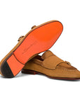 Santoni - Tan Suede Double Buckle Monk Strap Loafer SHOES Santoni