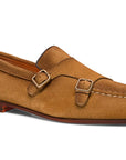 Santoni - Tan Suede Double Buckle Monk Strap Loafer SHOES Santoni