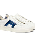 Santoni - White and Blue Leather Double Buckle Sneaker SHOES Santoni