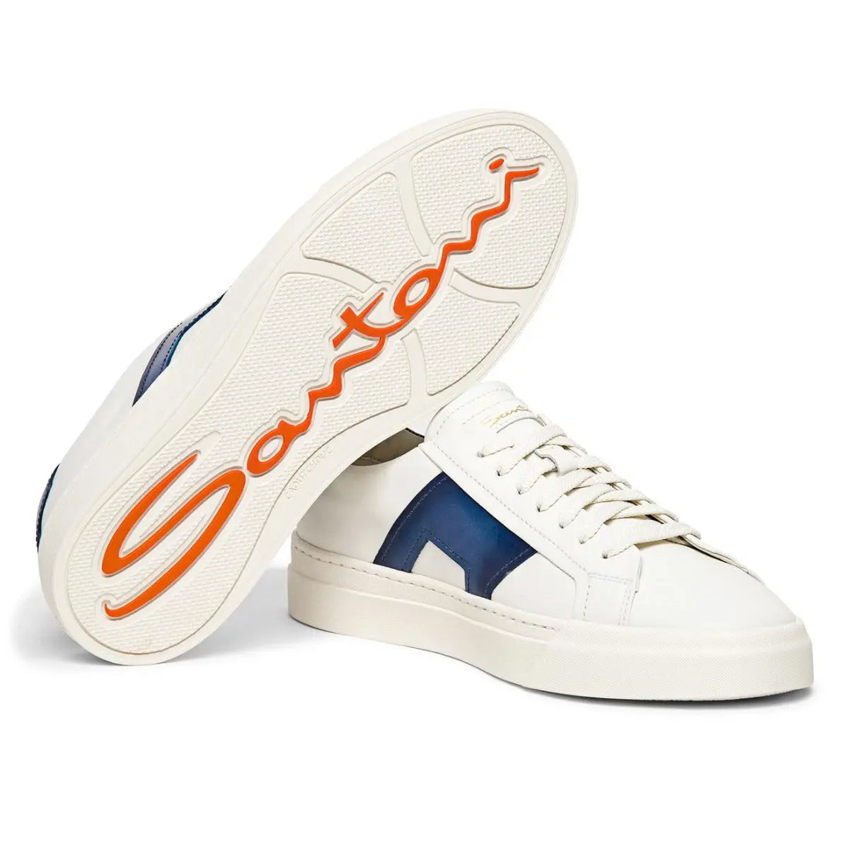 White and Blue Leather Double Buckle Sneaker – Robert Old Co
