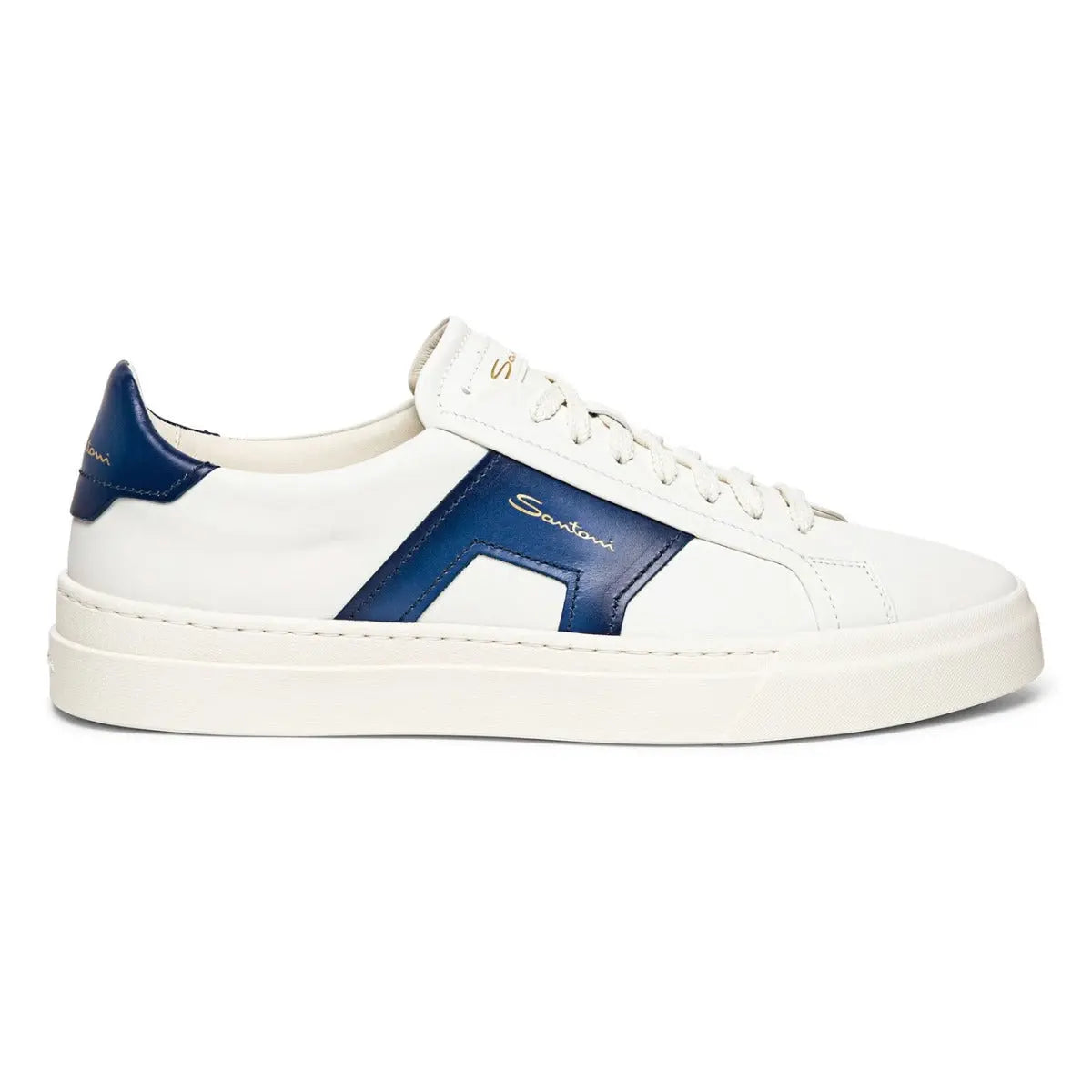 White and Blue Leather Double Buckle Sneaker – Robert Old Co
