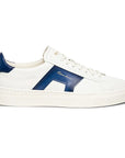 Santoni - White and Blue Leather Double Buckle Sneaker SHOES Santoni