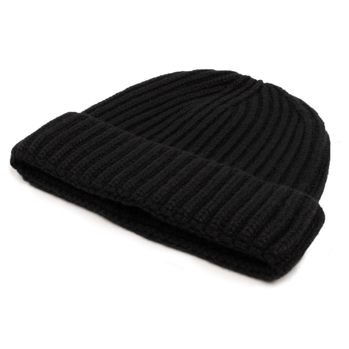 Robert Old - Fisherman Knit 8ply Cashmere Hat - Black CAPS &amp; HATS Robert Old