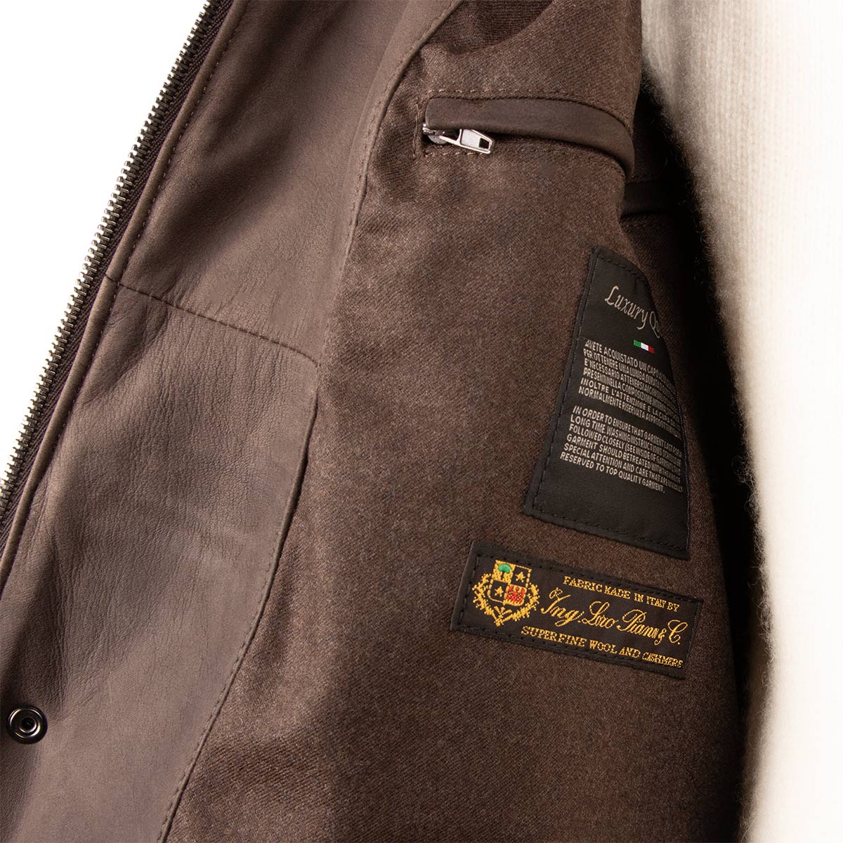 Brown Panelled Leather Hip-Length Coat LEATHERS Robert Old