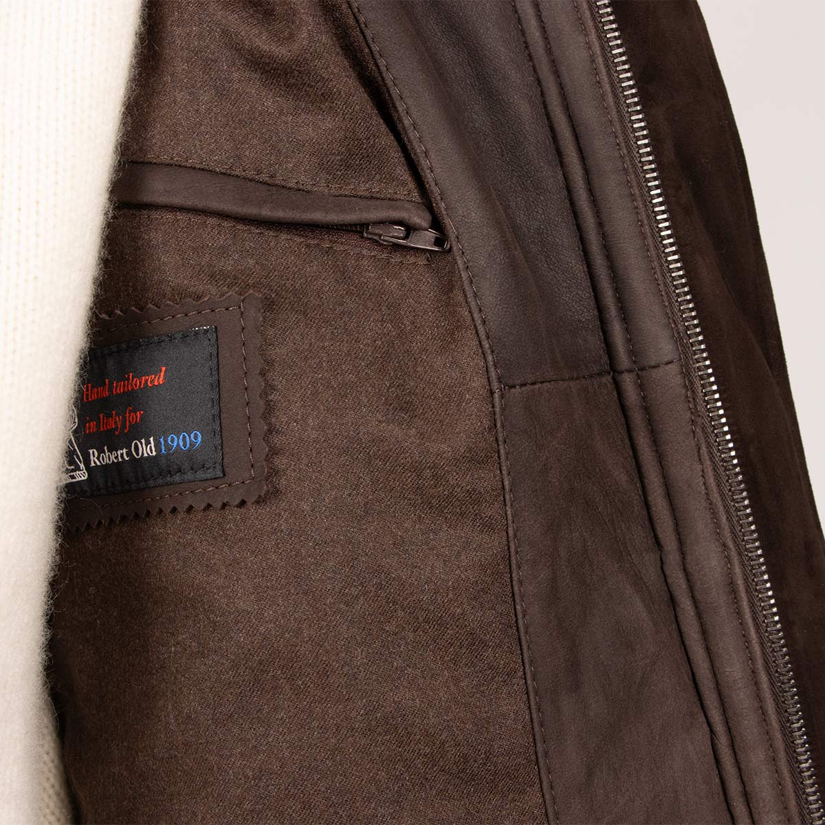 Brown Panelled Leather Hip-Length Coat LEATHERS Robert Old
