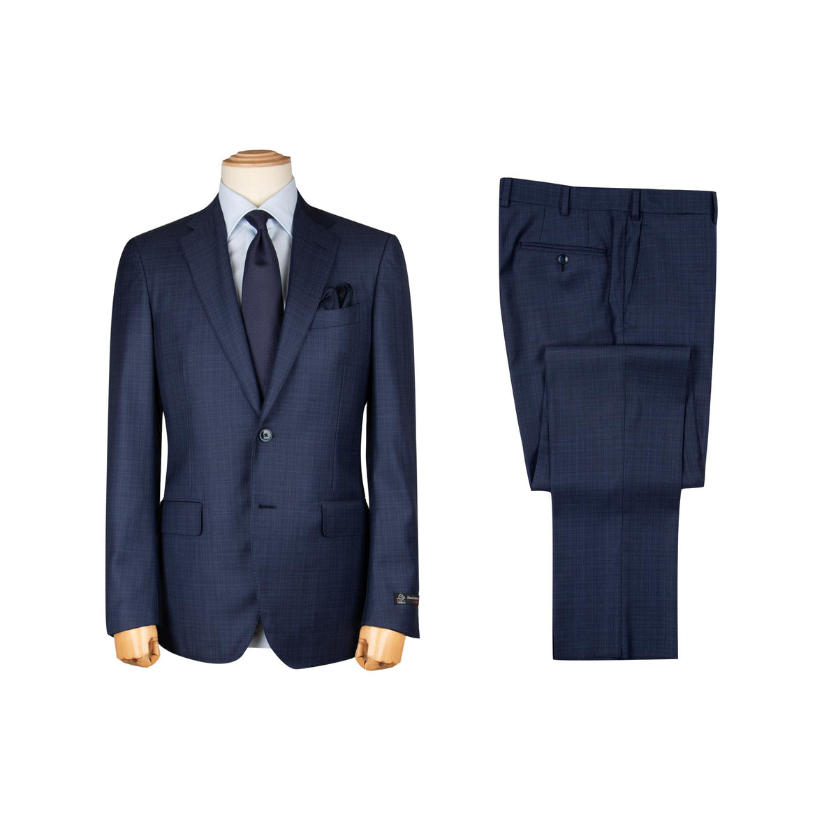 Mid Blue Fine Check Pure Wool Suit SUITS Robert Old