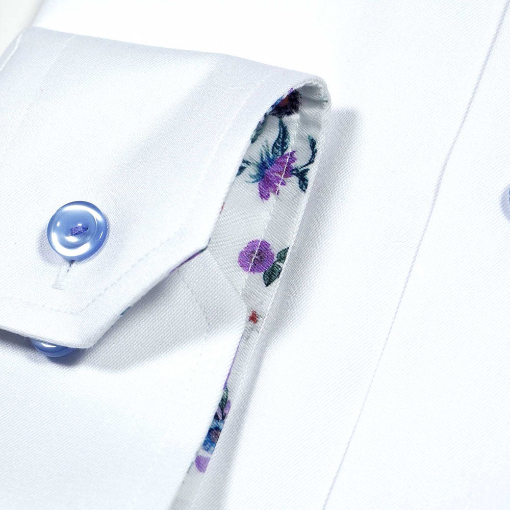 Eton - White Floral Trim Signature Twill Slim Fit Shirt L/S SHIRTS Eton
