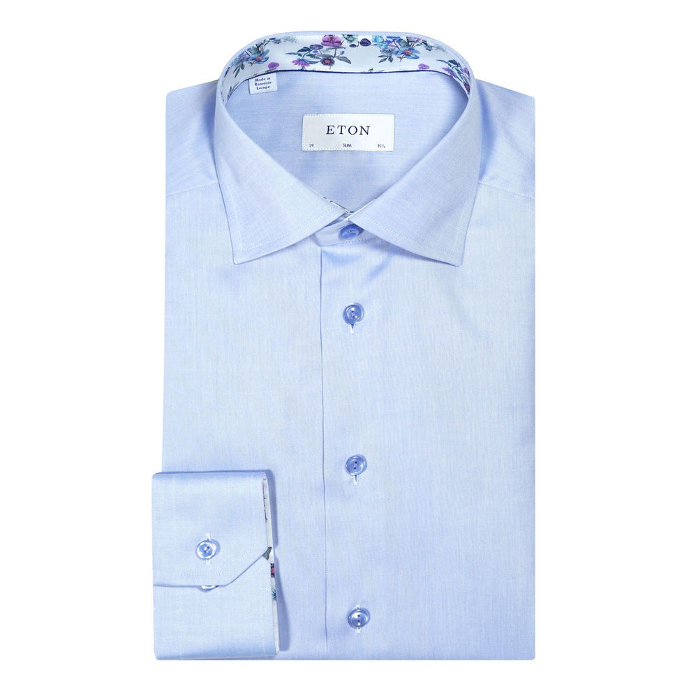 Eton - Blue Floral Trim Signature Twill Slim Fit Shirt L/S SHIRTS Eton