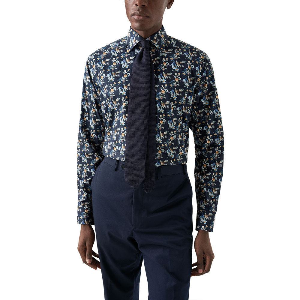 Eton - Navy Blue Floral Print Contemporary Fit Twill Shirt L/S SHIRTS Eton