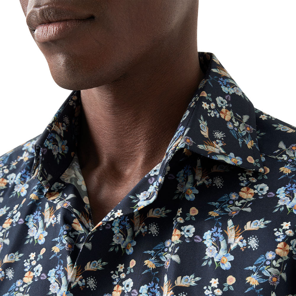 Eton - Navy Blue Floral Print Contemporary Fit Twill Shirt L/S SHIRTS Eton