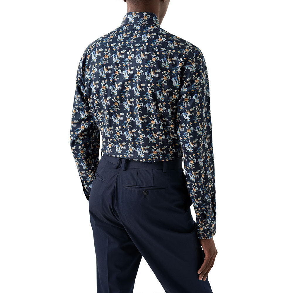 Eton - Navy Blue Floral Print Contemporary Fit Twill Shirt L/S SHIRTS Eton