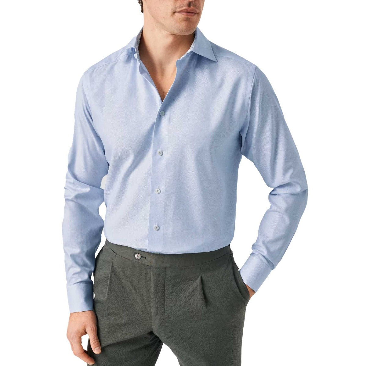 Eton - Light Blue Paisley Trim Contemporary Fit Shirt L/S SHIRTS Eton
