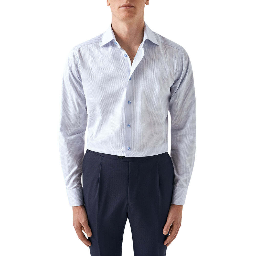 Eton - Light Blue Micro Check Signature Twill Shirt L/S SHIRTS Eton