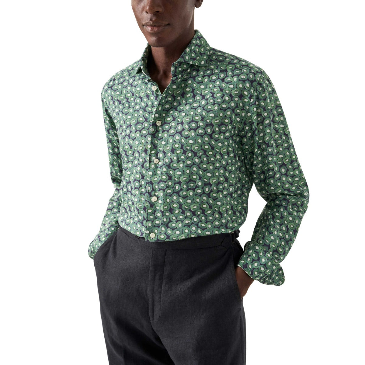 Eton - Green Kiwi Print Linen Shirt L/S SHIRTS Eton