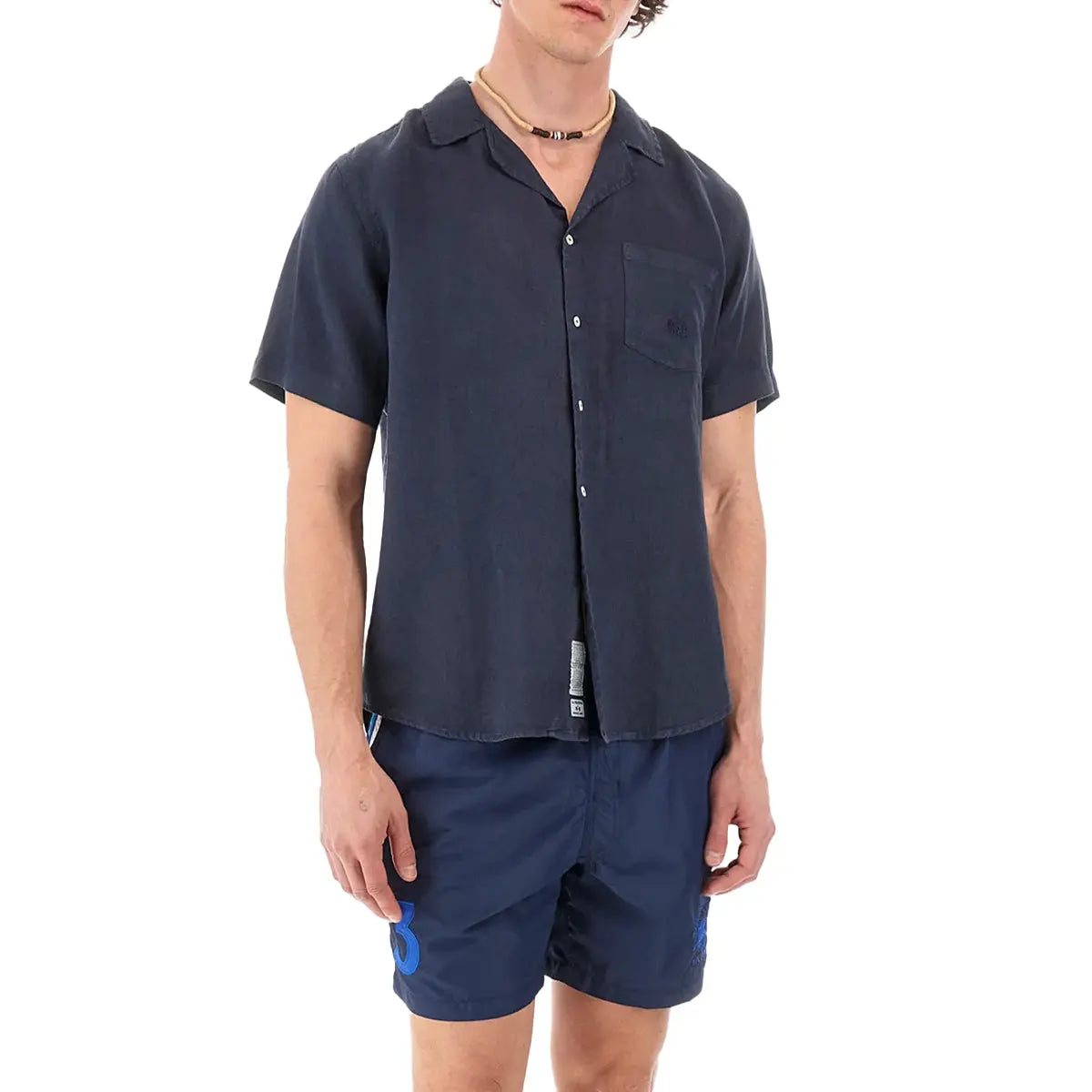 La Martina - Navy Linen Short-sleeved Shirt S/S SHIRTS La Martina