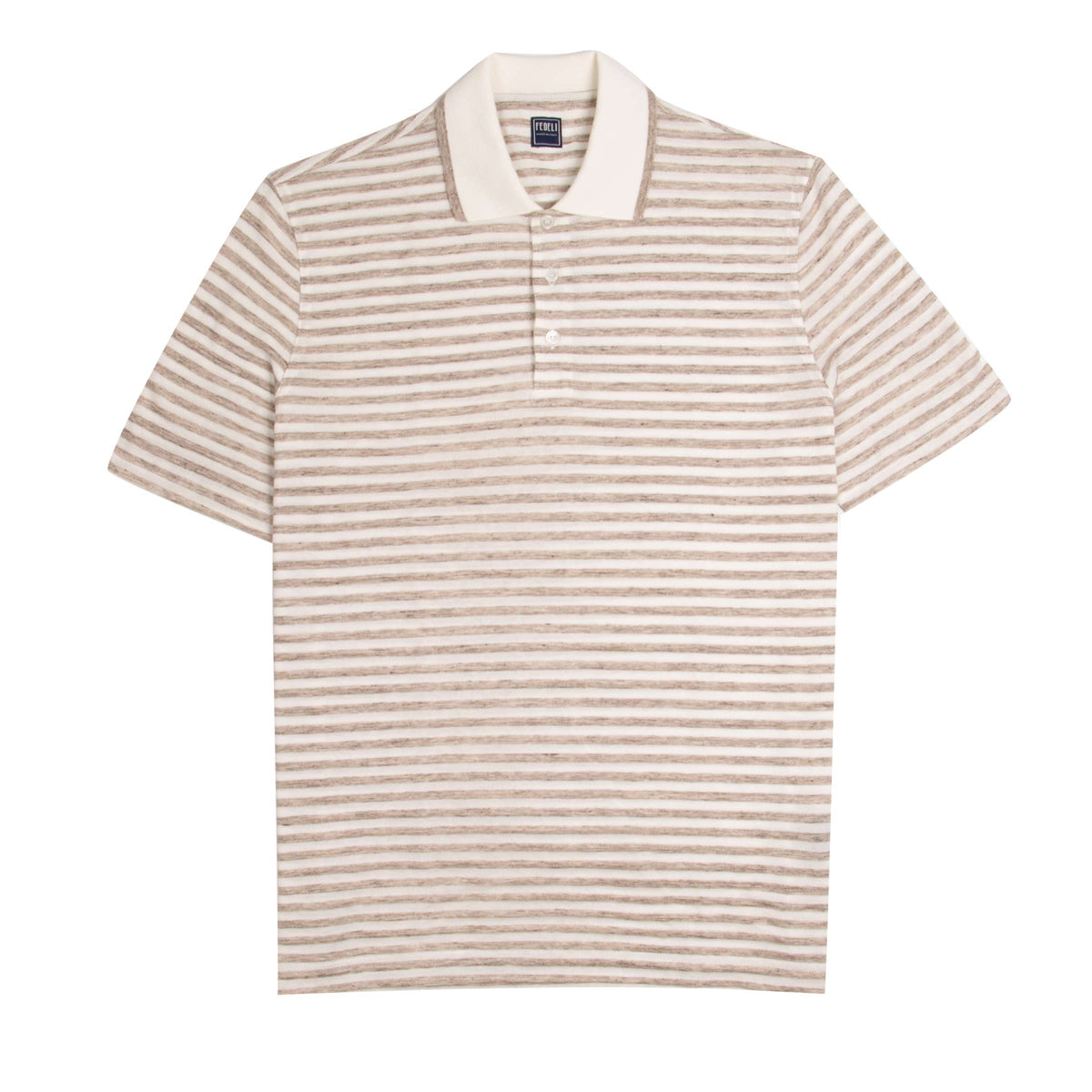Fedeli - Natural Stripe Cotton and Linen Polo Shirt S/S POLOS Fedeli