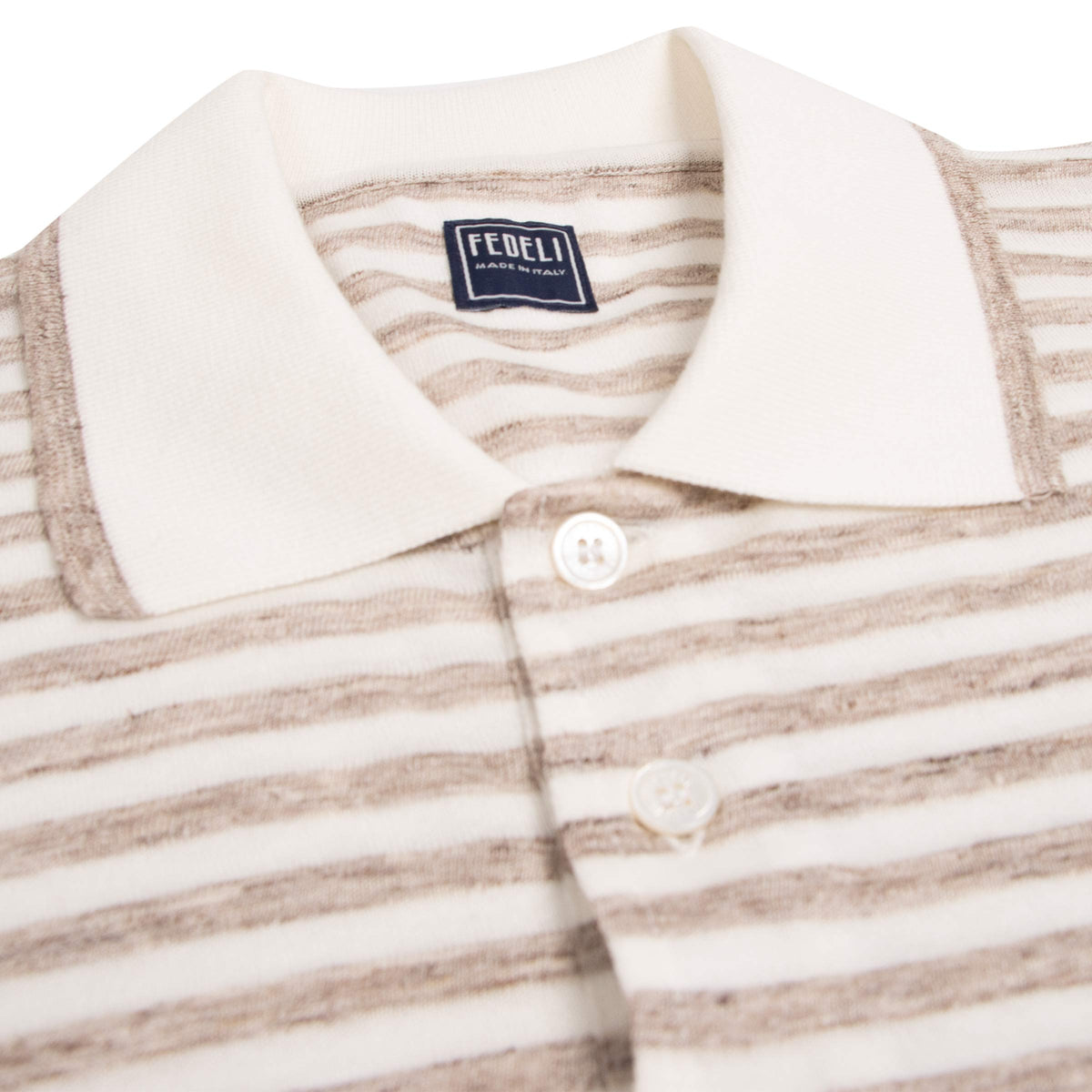 Fedeli - Natural Stripe Cotton and Linen Polo Shirt S/S POLOS Fedeli
