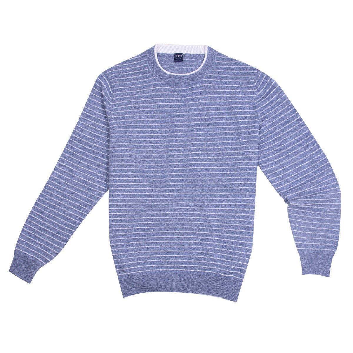 Fedeli - Striped Blue Cashmere Linen Crewneck Sweater KNITWEAR FEDELI