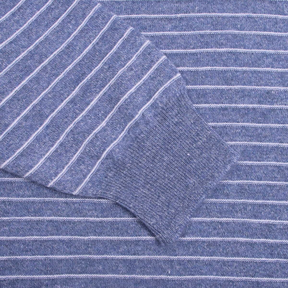 Fedeli - Striped Blue Cashmere Linen Crewneck Sweater KNITWEAR FEDELI