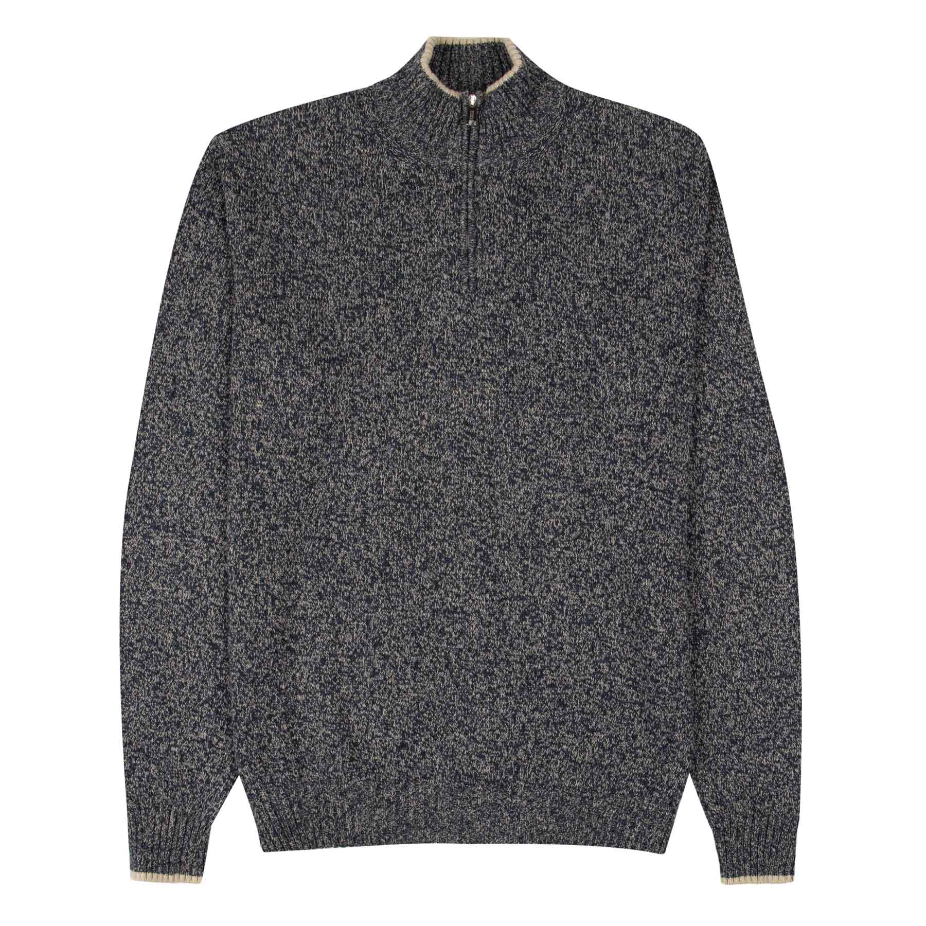 Fedeli - Navy Marl Zip Neck Cotton Sweater KNITWEAR FEDELI