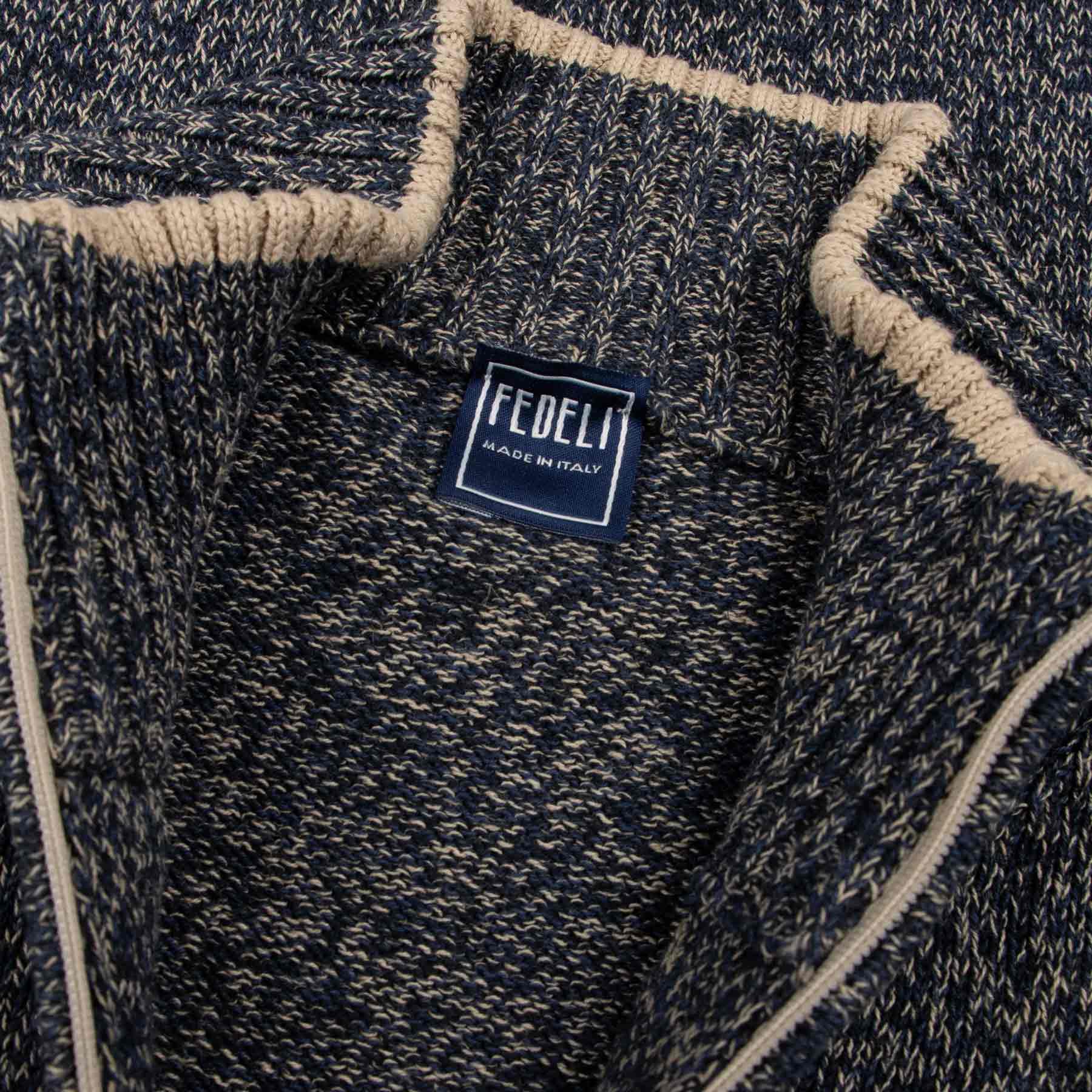 Fedeli - Navy Marl Zip Neck Cotton Sweater KNITWEAR FEDELI