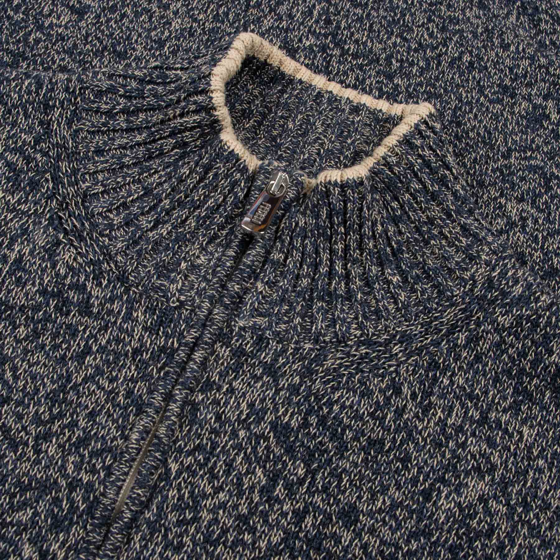 Fedeli - Navy Marl Zip Neck Cotton Sweater KNITWEAR FEDELI